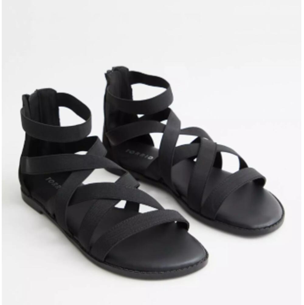 Torrid Black Strappy Stretch Flat Sandal Women 9.5 WW Comfort Beach